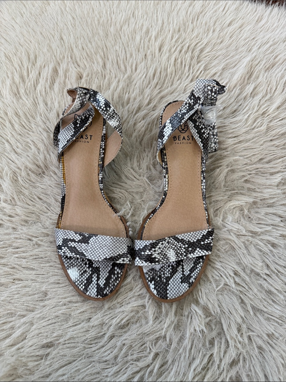 BEAST FASHION Snake-Print Ankle-Strap Sandals - Black & White